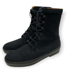 Tod’s Women Black 20Mm Winter Gommino Suede Boots Combat Lace Us leather boots